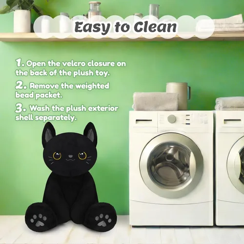 Vista 9 de BRICHOEE Animales de peluche con peso de 5 libras, peluche de gato negro calmante con peso, lindo juguete de peluche sensorial, almohada de peluche