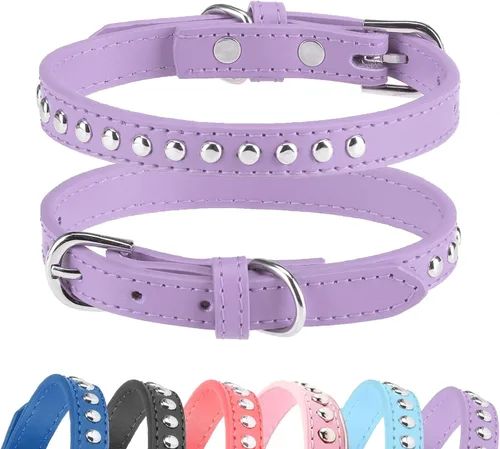 Vista 24 de BINGPET Collar de cuero para perro, cuello con tachuelas, cuello ajustable