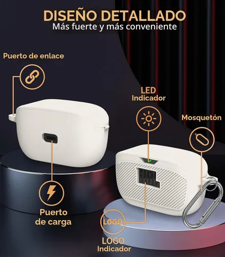 Vista 4 de Funda para Estuche de JBL Vibe Buds, Cubierta Protectora de Silicona Portátil Resistente a Rayones y Golpes con Diseño de Logo Visible Compatible