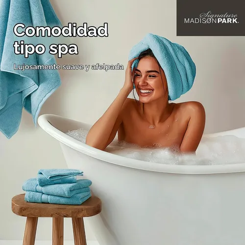 Vista 5 de Madison Park Juego de 8 toallas de baño de 800 GSM, 100% algodón, color Aqua