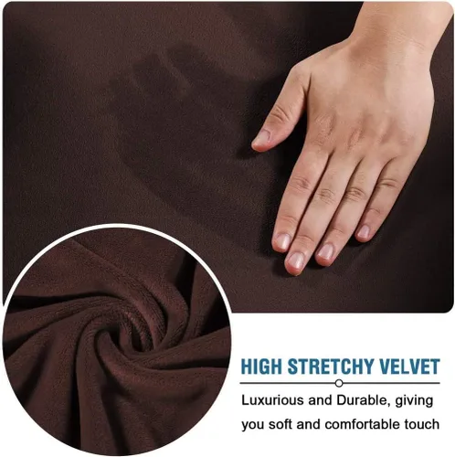Vista 3 de Funda de terciopelo de lujo con fundas de cojín de asiento separadas, funda de sofá de alta elasticidad, fundas de sofá de felpa ultra suave, Marrón