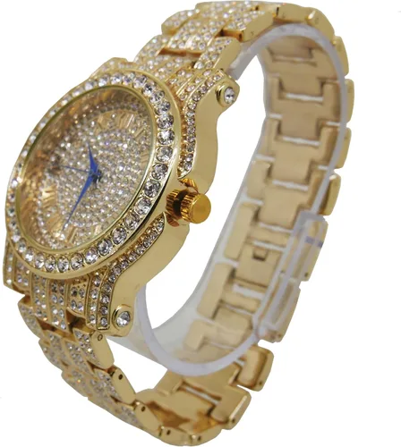 Vista 4 de Reloj totalmente incrustado con brillantes de cristal, muy brillante, con brazalete (L0504B)