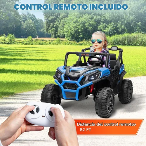 Vista 8 de Qaba 24V 2 Seater Ride on Car Electric Off-Road UTV Truck Ages 3-8 Blue Azul