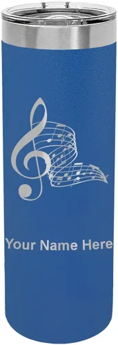 Vista 10 de LaserGram Vaso delgado aislado al vacío de 22 onzas, notas musicales, grabado personalizado incluido (negro)