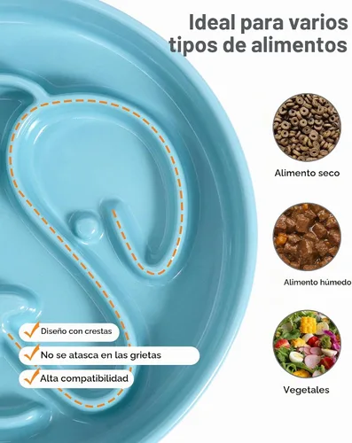 Vista 4 de Cuenco para perros de alimentación lenta, cuencos de cerámica de 8 pulgadas Azul