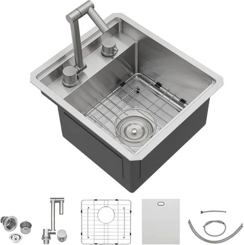 Vista 19 de Fregadero de cocina de 13 x 15 pulgadas de montaje bajo encimera - Fregadero de cocina de acero inoxidable 304 calibre 16 bajo mostrador con grifo