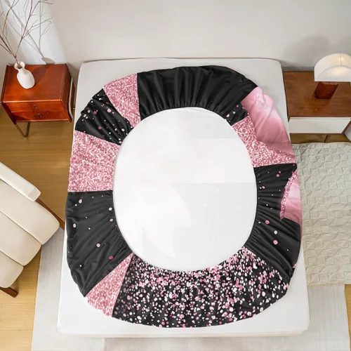 Vista 6 de Castle Fairy Juego de sábanas con lazo, juego de sábanas de diamante con purpurina para niños, juego de ropa de cama rosa y negro para niños