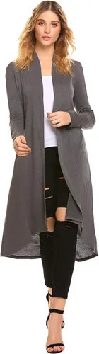 Vista 3 de Cárdigan de manga larga casual para mujer largo y abierto por delante ligero con dobladillo asimétrico drapeado tallas S3XL