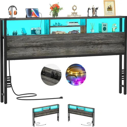 Vista 24 de Cabecero Aheaplus para Cama Individual con Almacenamiento, Cabeceros con Enchufes, Puertos USB y Luz LED, Cabecero Individual Solo, Altura