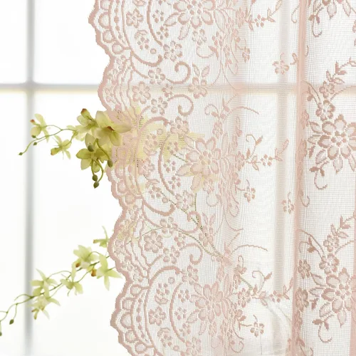 Vista 10 de Kotile - Cortinas de encaje beige de 45 pulgadas de largo para ventanas de cocina, 2 paneles, cortinas de encaje floral de vid traslúcidas