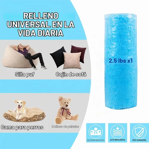 Vista 3 de DR.DUDU Espuma de relleno para puf de 2.5 libras, relleno de espuma viscoelástica de gel triturado, espuma de relleno de almohada premium suave