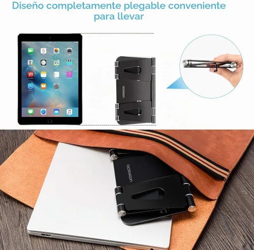 Vista 3 de aceyoon Soporte ajustable para tableta, soporte para iPad/teléfono celular para escritorio, soporte de aleación de aluminio para 2 teléfonos o una