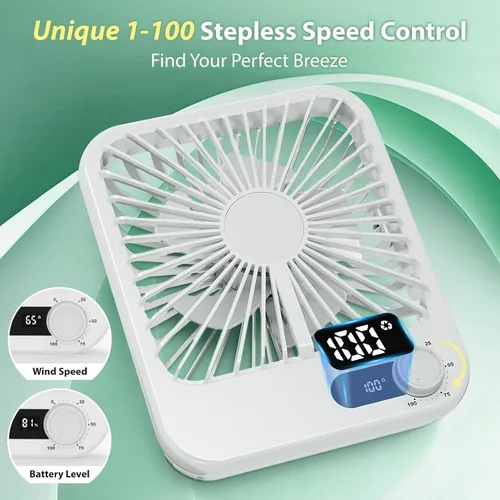 Vista 3 de Ventilador portátil para viajes, 4000 mAh de crucero imprescindible para crucero aprobado recargable con 100 velocidades ajustables al viento