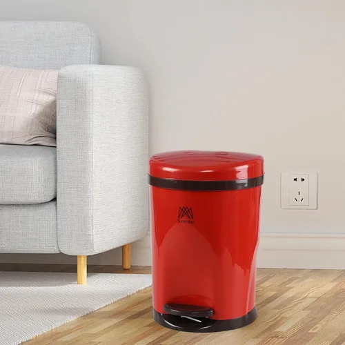 Vista 7 de Cand Cubo de basura redondo con pedal de 10 L, cubo de basura de plástico con tapa, rojo Rojo (paso)