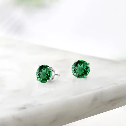 Vista 127 de Gem Stone King Aretes de plata de ley 925 con piedra natal redonda de 0.276 in para mujer