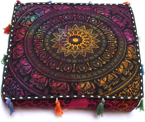 Vista 49 de ICC - Funda de cojín cuadrada grande de algodón con diseño de mandala, funda de almohada hippie, funda de almohada para el suelo con cremallera