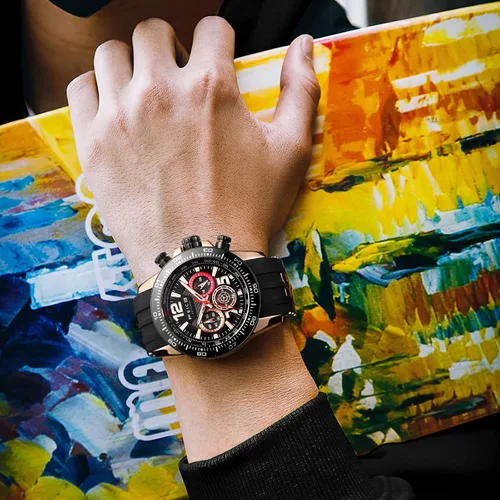 Vista 7 de FEICE Men's Wristwatches Sport Waterproof Chronograph Analog Quartz Watch Wtih Rubber Strap Fashion Luminous Dress Watch Business Clock Luxury