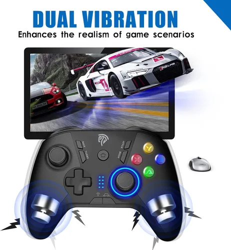 Vista 3 de EasySMX Control inalámbrico para juegos para Windows PCSteamSteam DeckPS3Android TV BOX, Dual Vibration Plug and Play Gamepad Joystick con 4 botones