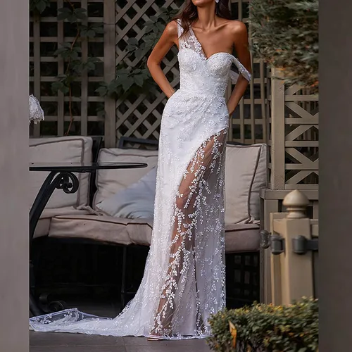 Vista 6 de NaRHbrg Vestido de gasa para mujer con cintura imperio, vestidos de dama de honor con hombros descubiertos, vestido de fiesta hasta el suelo, Verde