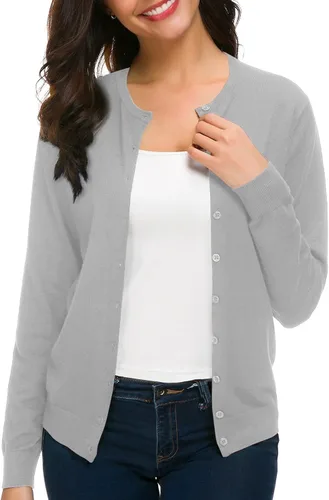 Vista 3 de Urban CoCo Suéter de punto de manga larga con cuello redondo y botones para mujer