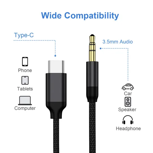 Vista 2 de Aux a USB C, paquete de 2 cables USB C a conector auxiliar de audio de 3.28 pies a 0.138 in, cable estéreo para automóvil compatible con iPhone 16