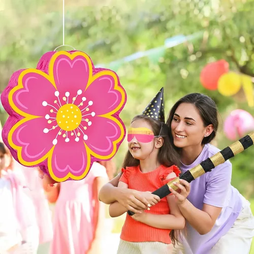 Vista 2 de Aoriher Juego de piñata de margarita con venda y piñata de flor rosa Rosa intenso