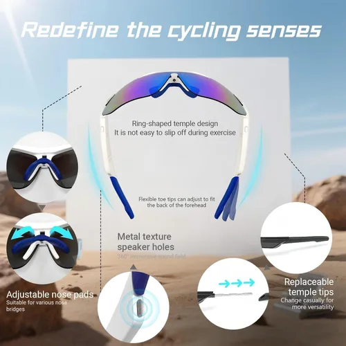 Vista 4 de Gafas de sol polarizadas con Bluetooth, color negro, para hombres y mujeres UV Protection, Open Ear Speakers, Built-in Mic, Sport Smart Glasses