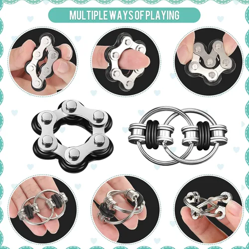 Vista 3 de Gejoy Juego de 3 juguetes para inquietos para adultos, controlador de mano, juego de almohadillas, seis rodillos, cadena, cadena giratoria, llave