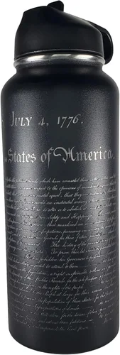 Vista 8 de Declaration of Independence - Botella de agua aislada de acero inoxidable de doble pared de 32 onzas, grabado de dos caras, grabado en Estados