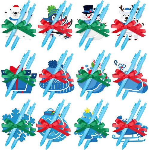 Vista 6 de Pasimy Juego de 24 notas adhesivas de Navidad y bolígrafos, regalos navideños de invierno para estudiantes, compañeros de trabajo, blocs de notas
