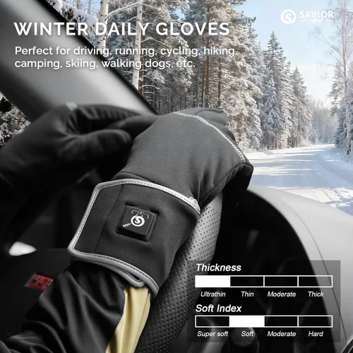 Vista 5 de SAVIOR HEAT Guantes térmicos para hombres y mujeres, calentamiento rápido de 10 segundos, calor de 8 horas, 7.4 V, 2200 mAh, batería fina, guantes