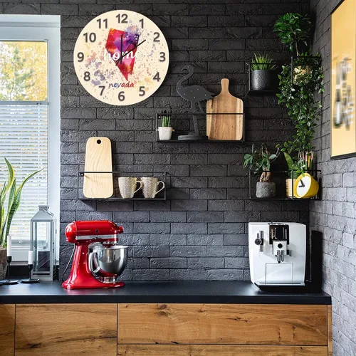 Vista 4 de UFunhome Reloj de pared con mapa del estado de Nevada, acuarela, Estados Unidos, reloj redondo de madera, funciona con pilas, silencioso, sin