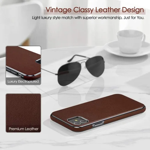 Vista 3 de LOHASIC Funda para iPhone 11, de cuero de lujo, delgada, resistente, antideslizante, agarre suave, antiarañazos, a prueba de golpes, compatible