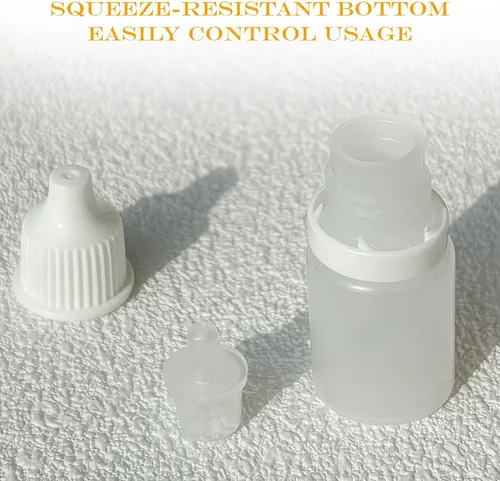 Vista 3 de 50 botellas vacías de plástico transparente de 0.3 fl oz (gotas de enchufe extraíble) contenedores de líquido para ojos para cuidado personal