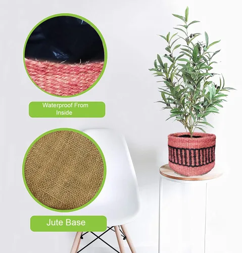 Vista 3 de Cesta de Maceta de Yute Resistente, Cesta Tejida Moderna, Maceta para Flores, Maceteros de Interior para Suelo, Cesta Organizadora de Almacenamiento