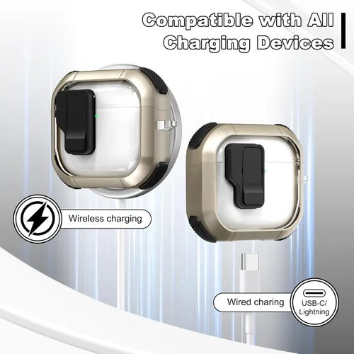 Vista 6 de Funda para AirPods de 4ª Generación, Diseño Transparente con Tapa Emergente Automática, Incluye Herramienta de Limpieza, Duradera y Resistente a
