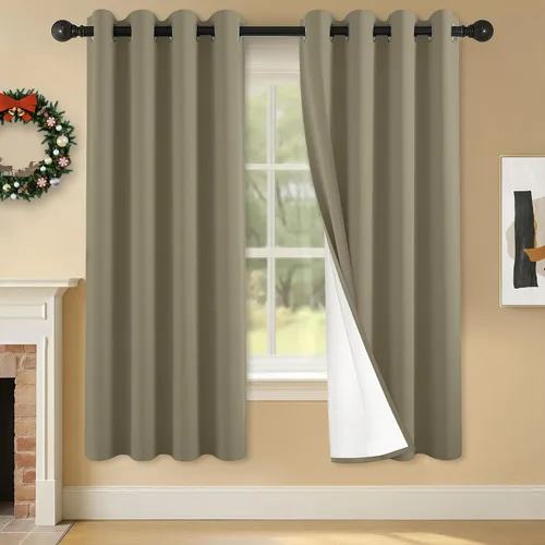 Vista 74 de 2 paneles de cortinas 100% opacas, de peso medio, con aislamiento térmico y ojales para dormitorio, sala de estar, tratamiento de ventana