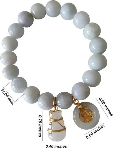 Vista 4 de Pulsera de jade para mujer, cuentas de piedras preciosas naturales con colgante, moneda, suerte y calabaza, poderosa prosperidad tailandesa éxito