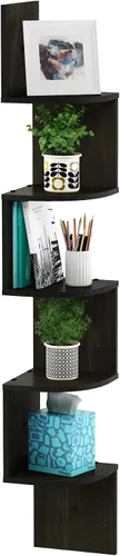 Vista 12 de Furinno Rossi - Estantes flotantes para pared, estante esquinero en zigzag de 5 niveles montado en la pared, estante flotante de esquina radial Pino