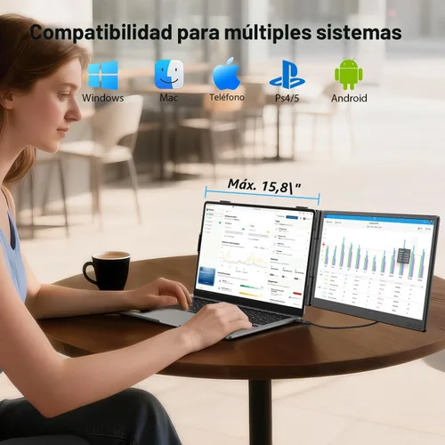Vista 2 de APILDELLA Extensor de pantalla dual para portátil de 14 pulgadas, monitor extendido para laptop FHD de 1080P con altavoz, segundo monitor Plug-Play