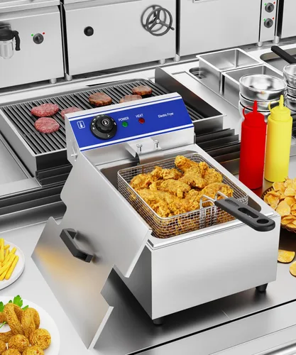 Vista 2 de DULONG Freidora eléctrica comercial, freidora de acero inoxidable para encimera de 10.57/10L con canasta, control de temperatura de 1500 W, freidora