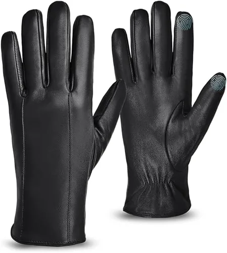 Vista 6 de MGGMOKAY Guantes de cuero para hombre, guantes de invierno de piel de oveja con forro