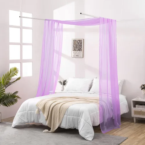 Vista 6 de Cortinas de Dosel para Cama de 144 Pulgadas de Largo, Cortinas de Dosel Transparentes Beige para Cama, Dosel de Cama para Niños y Adultos, Cortinas