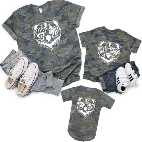 Vista 3 de Camisas para mamá y yo, camisa de mamá oso para mujer, camisas familiares a juego de camuflaje para mamá y yo, mamá oso, papá, papá, papá, papá