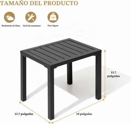 Vista 3 de Mesa auxiliar de aluminio para exteriores, mesa auxiliar pequeña para patio Negro
