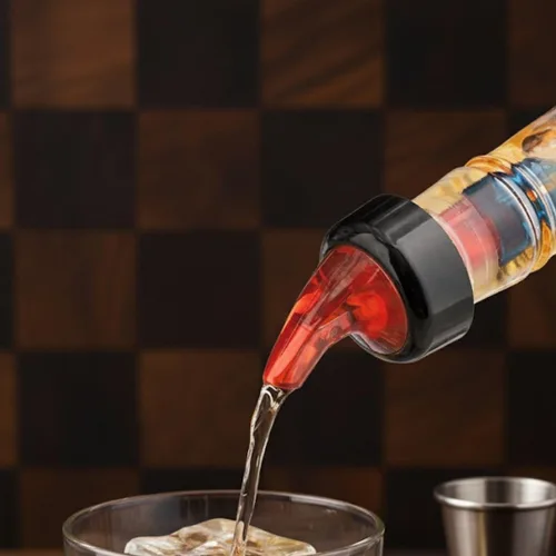 Vista 3 de Soro Essentials - Juego de 12 botellas de plástico de 1.5 onzas con boquilla roja y cuello negro - Vertedor de medición rápida para bebidas, vino
