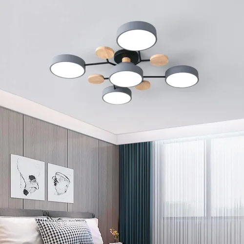 Vista 2 de Lámpara de techo LED moderna, lámpara LED regulable de 55 W, lámpara de techo moderna de montaje empotrado, lámpara de techo de madera para sala