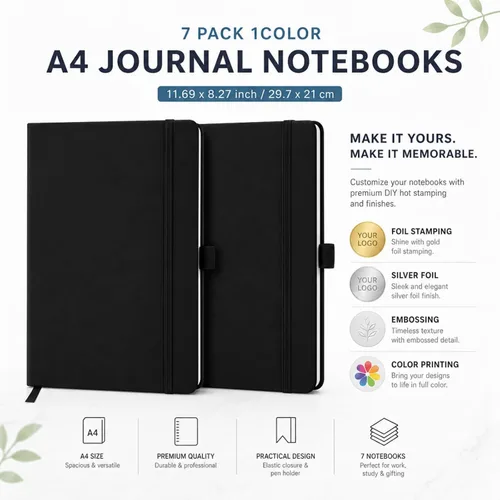 Vista 2 de Laumoi 7 Pack Hardcover Journal Notebooks Bulk A5/A4/B5 Journaling Notebook Wide Ruled PU Leather Ruled Lined Journals with Pen Holder for School