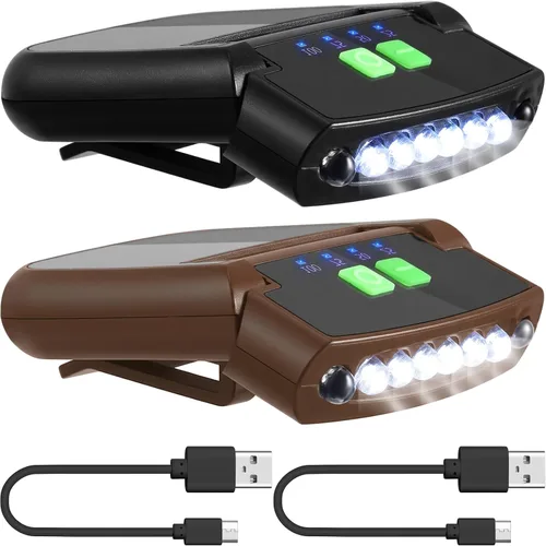 Vista 8 de Mudder Linterna LED con clip para gorra USB recargable, linterna impermeable ultra brillante para sombrero, linterna de cabeza para pesca