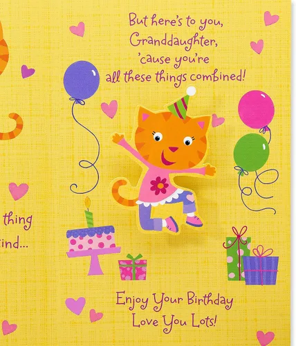 Vista 6 de American Greetings - Tarjeta de cumpleaños de gato para nieta (Te quiero mucho)